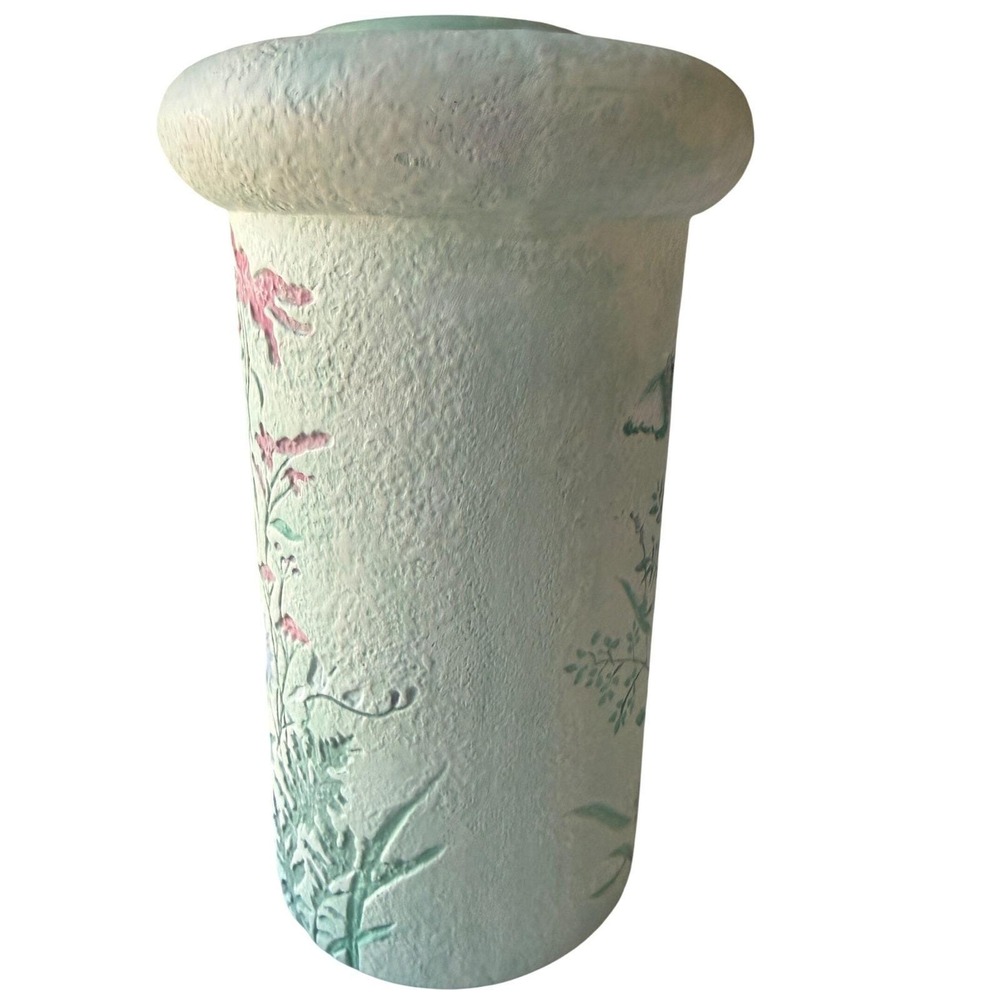 Signed 1980s Botanical Ceramic Vase & Candle Holder Cottagecore Mint Green - Picture 6 of 11